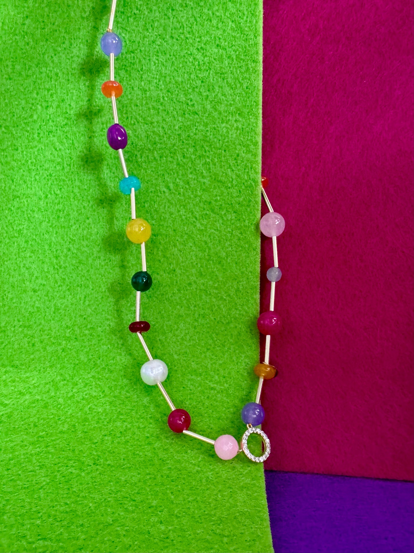 tutti i colori dell’arcobaleno e la luce degli zirconi. discreta ma la notano tutti!